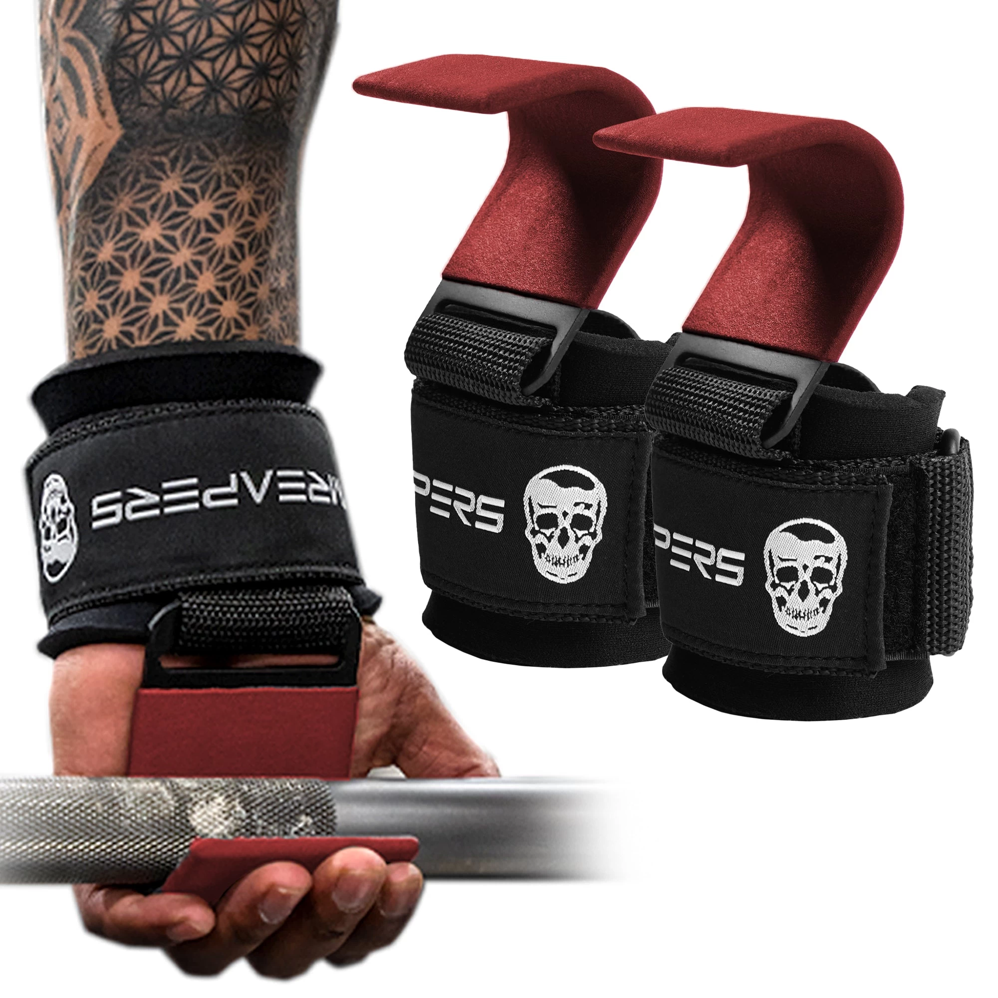 Gymreapers Lifting Hooks - Red 3 Gymreapers Lifting Hooks - Red