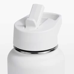 32 Oz Stainless Steel Water Bottle - White -Gymreapers Sale Shop carabiner lid detail white