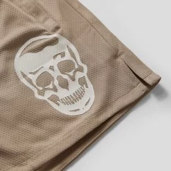 Mesh Training Shorts - Khaki -Gymreapers Sale Shop mesh shorts khaki white skull detail