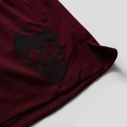 Mesh Training Shorts - Burgundy -Gymreapers Sale Shop mesh shorts red black skull detail