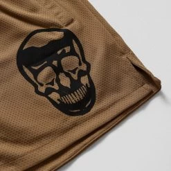 Mesh Training Shorts - Sand -Gymreapers Sale Shop mesh shorts sand black skull detail