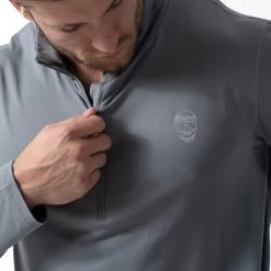Performance Quarter Zip - Steel -Gymreapers Sale Shop performance 1 4 zip steel close up