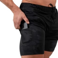 React Training Shorts - Black Camo -Gymreapers Sale Shop react training shorts black camo phone pocket