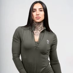 Women's Performance Quarter Zip - OD Green -Gymreapers Sale Shop womens performance 1 4 zip green detail