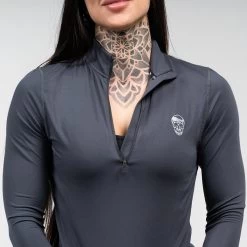 Women's Performance Quarter Zip - Obsidian -Gymreapers Sale Shop womens performance 1 4 zip obsidian detail