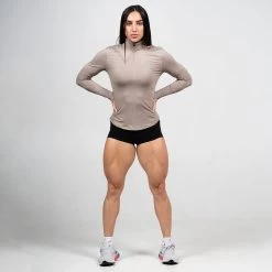 Women's Performance Quarter Zip - Taupe -Gymreapers Sale Shop womens performance 1 4 zip taupe full