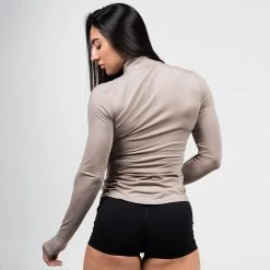 Women's Performance Quarter Zip - Taupe -Gymreapers Sale Shop womens performance 1 4 zip taupe side