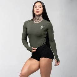 Women's Performance Long Sleeve - OD Green -Gymreapers Sale Shop womens performance long sleeve green side